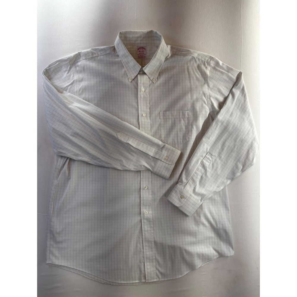 Brooks Brothers Madison Non-Iron Shirt Mens 17-36 White Grey Windowpane Supima